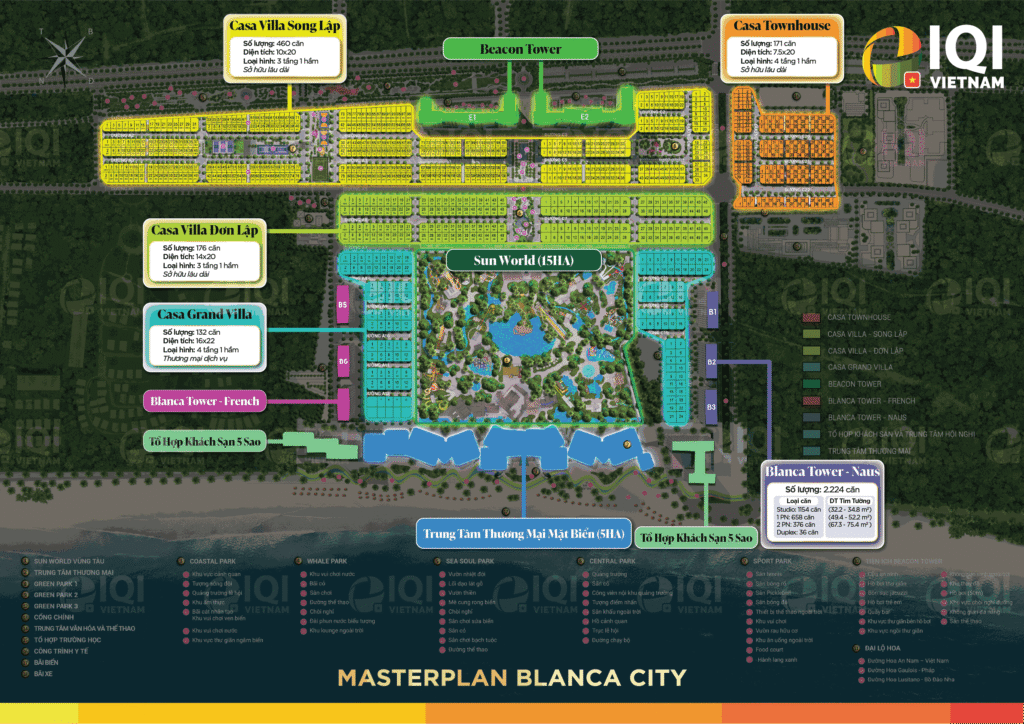 Bản đồ masterplan Blanca City Sun Group Vũng Tàu với quy hoạch chi tiết căn hộ, biệt thự và Sun World 15ha.