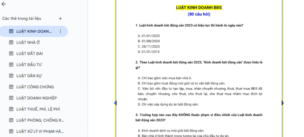 Bộ câu hỏi ôn thi chứng chỉ môi giới bất động sản theo Luật Kinh doanh BĐS 2023